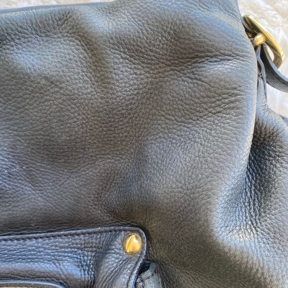 Michael Kors Hudson Downtown Purse Tote Bag Black Pebbled Leather Slouchy Hobo - Picture 4 of 16